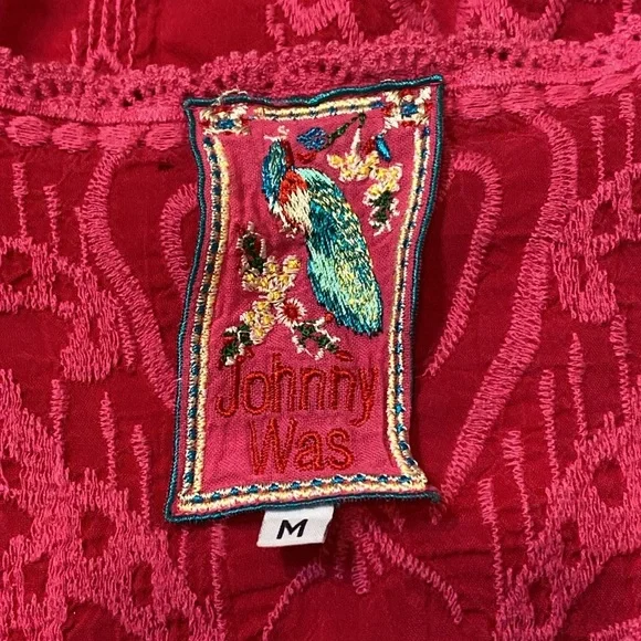 Johnny Was Oversized Boho Embroidered Eyelet Top Fuchsia Pink - Picture 4 of 9